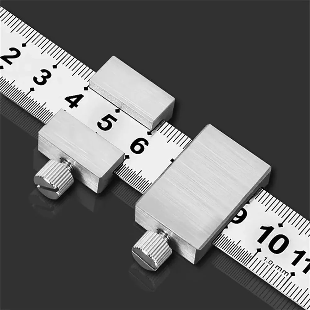 Carpenter's Ruler Stoppers Steel Ruler Precision Scribe and Marking Gauge, with Woodworking and Measuring Pocket Clips