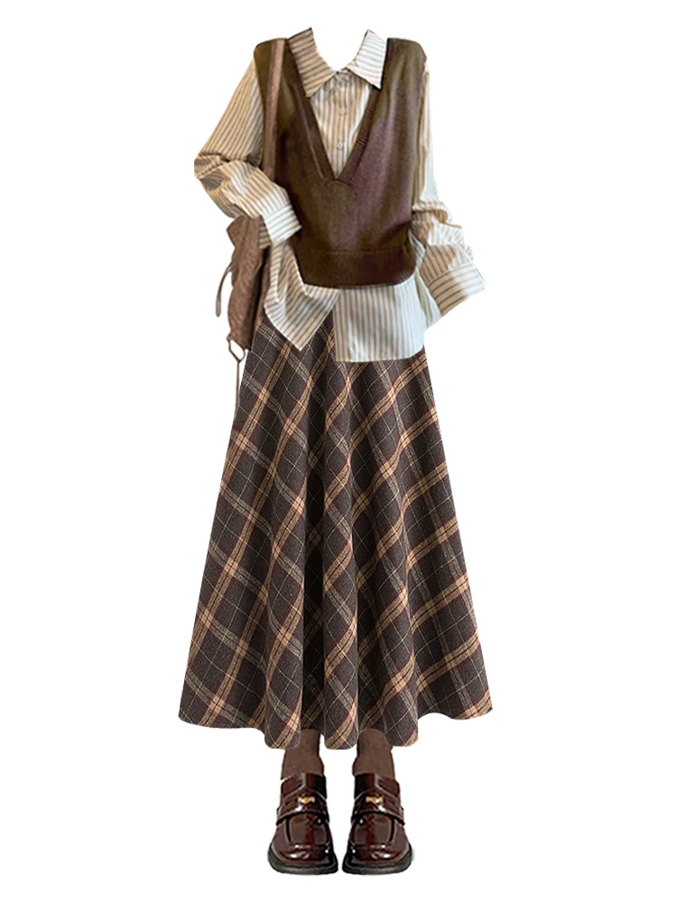 Unique belle grande taille ensemble automne hiver manger joie f jupe gilet tricoté irt collège Sle vêtements t-shirt pièce...