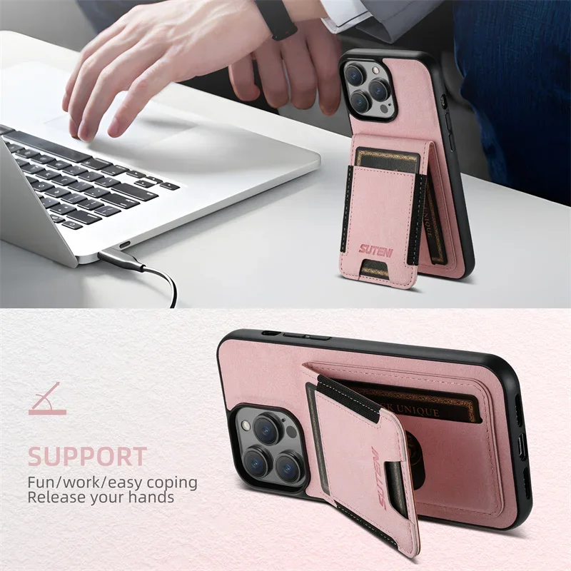 Skórzany portfel Clemence z uchwytem na kartę Etui na telefon IPhone 16 15 14 Plus 13 12 11 Pro Max XS X XR Kickstand Shockproof Cover