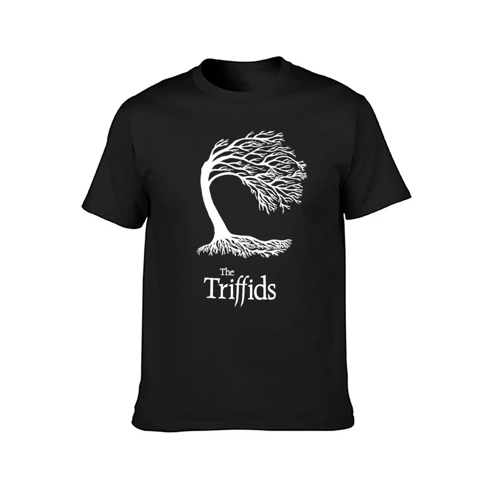 Triffids tree and logo in white - tree by Martyn P Casey T-Shirt graphics kawaii clothes heavyweight t shirts for men