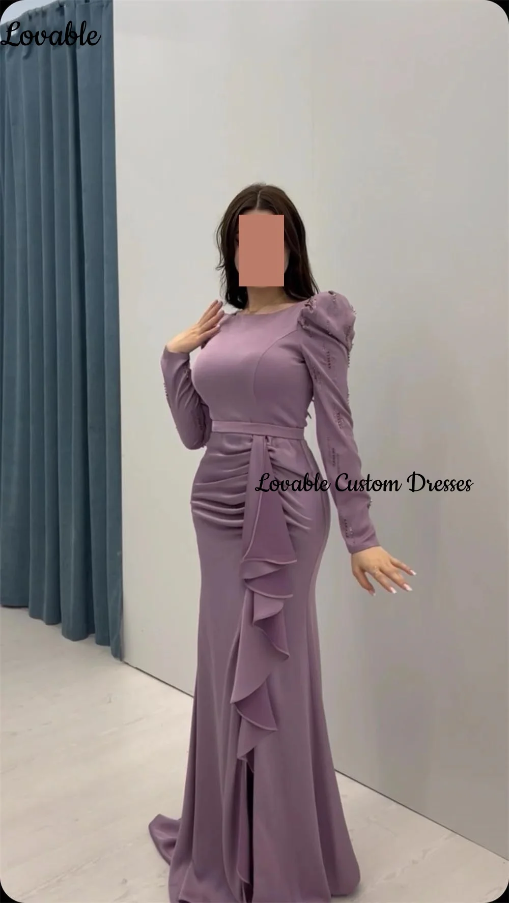 فساتين سهرة فاخرة مخصصة بحورية البحر وخط عنق سكوب بطول الأرض مطرزة بأكمام طويلة وسحاب للحفلات الأنيقة