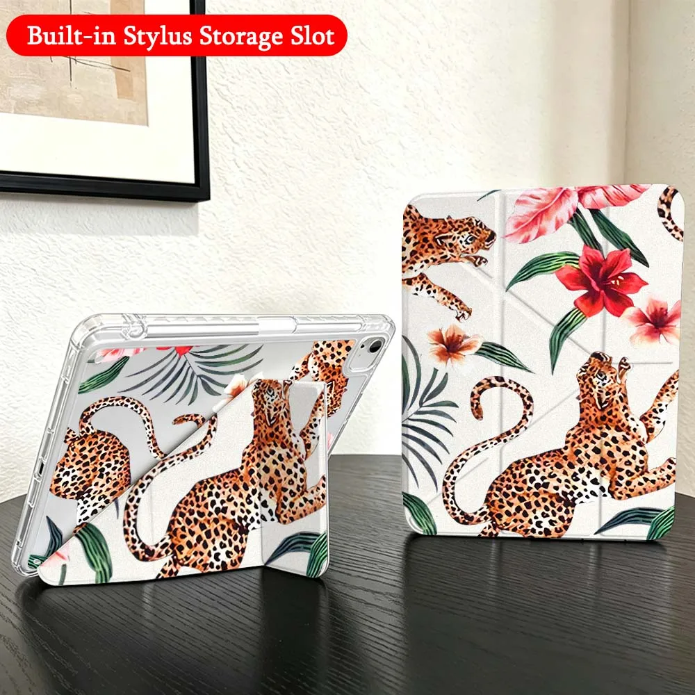 

Leopard Seamless Case For iPad Mini Pro Air 5 6 7 8 9 10th 11th 11 9.7 10.9 13 inch Transparent Y-Shaped Folding Tablet