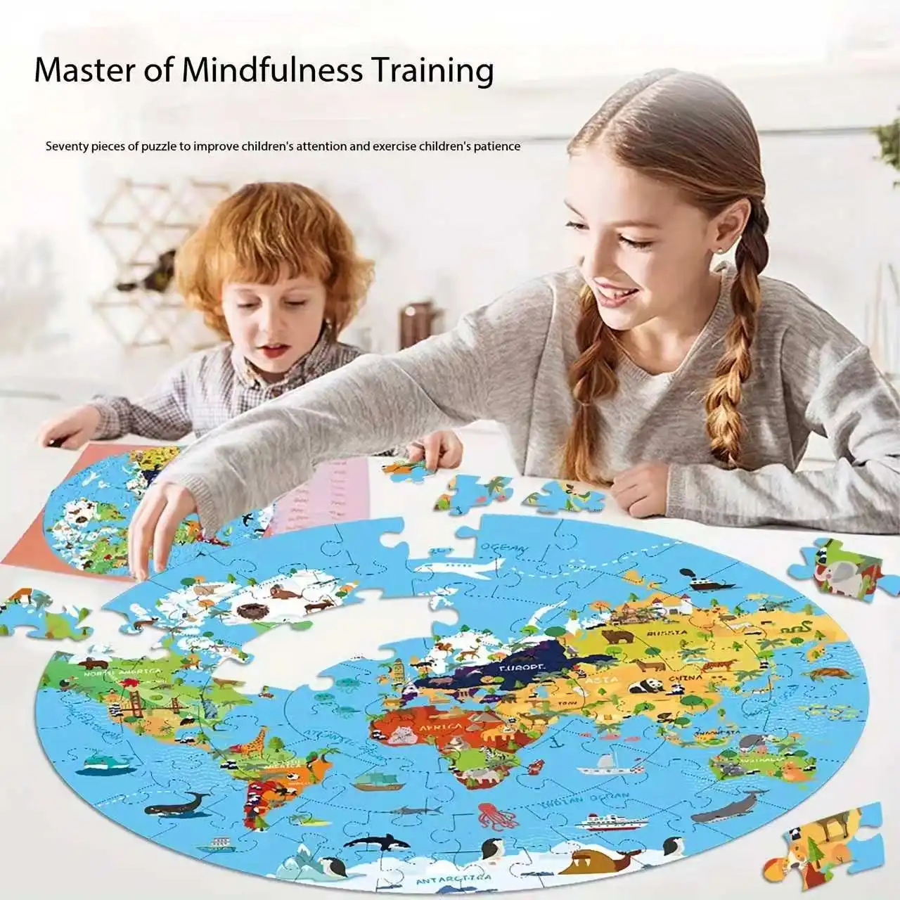 

Round World Animal Jigsaw Puzzle - 70 Pieces - Children's Toy Jigsaw Puzzle - Fun and Educational Toy