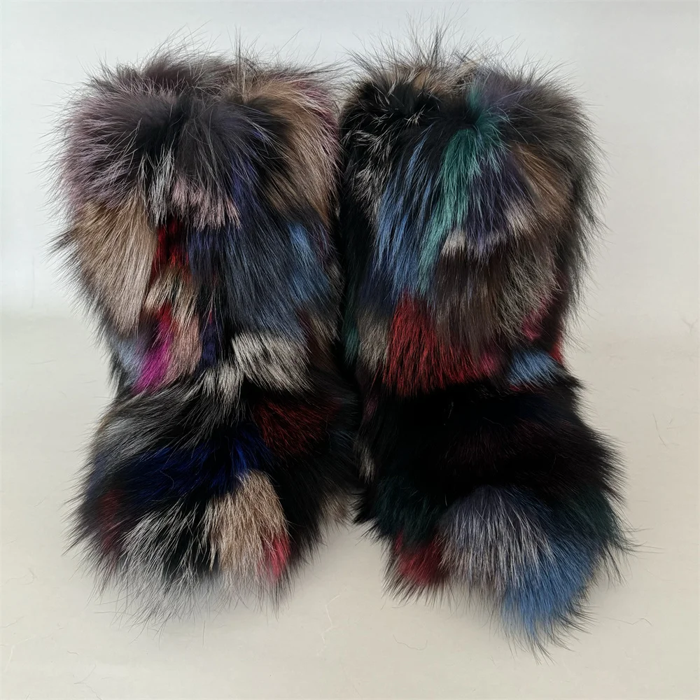 

New Fashion Fox Fur Boots Women Fluffy Fur Snow Boots Female Winter Warm Plush Platform Shoes