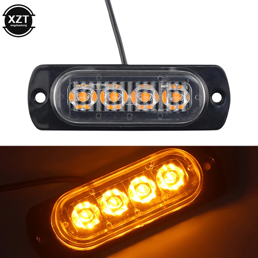 LED Strobe Light For Car Truck Emergency Flashing Grille Light 4 LED Warning Light Police Work Light Bar Strobe Led Lamp 12V 24V