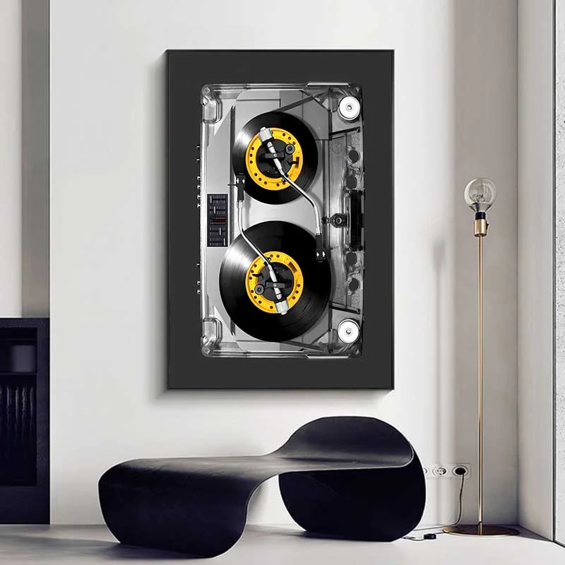 Vintage Cassette Poster Cassette DJ Turntable Canvas Prints Painting Gold Vinyl DJ Turntable Wall Art Pictures Home Room Decor