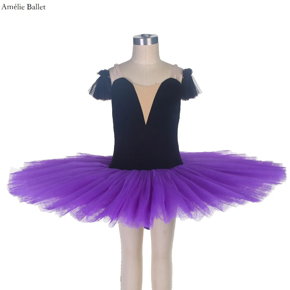 

BLL094 Adult Child Black Pre-professional Ballet Costumes Velvet Top Bodice with Purple/Hot Pink Stiff Tulle Tutu Skirt