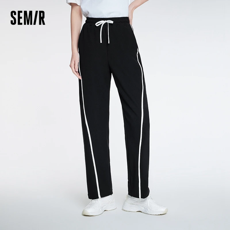 Imagem -02 - Semir Casual Calças Femininas Contraste Cor Sweatpants 2023 Outono Novas Meninas com Cordão de Perna Larga Esfregando Calças Tendência