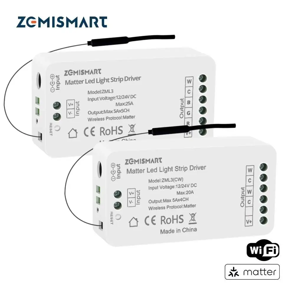 Zemismart Matter Over WiFi RGBCW CCT Led Strip Light Driver Smart Controller Work with Homekit Smartthings Google Home Alexa HA