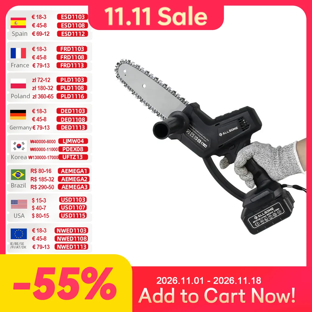 8 In Cordless 21V Mini Chain Chainsaw Hand Pruning Saw Electric Woodworking Garden Cutting Tools For Makita Battery