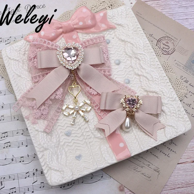 

Lolita Sweet Hair Accessories Female Jirai Kei Japanese Korean Cute Girl Side Clips Mine Style Lace Bow Rhinestone Hairpins 2024