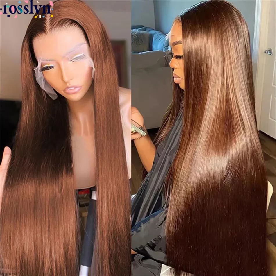 

Rosslyn Brown Human Hair Wig Straight Hd Lace Frontal Wig 13x6 Chocolate Brown 13x4 Bleached Knoted Brazilian Wigs Original