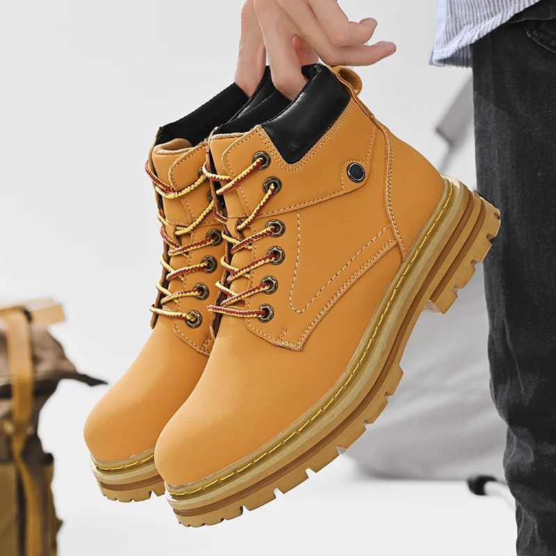 

Autumn and winter 2025 new fashion versatile European and American high-top outdoor thick-sole yellow boots