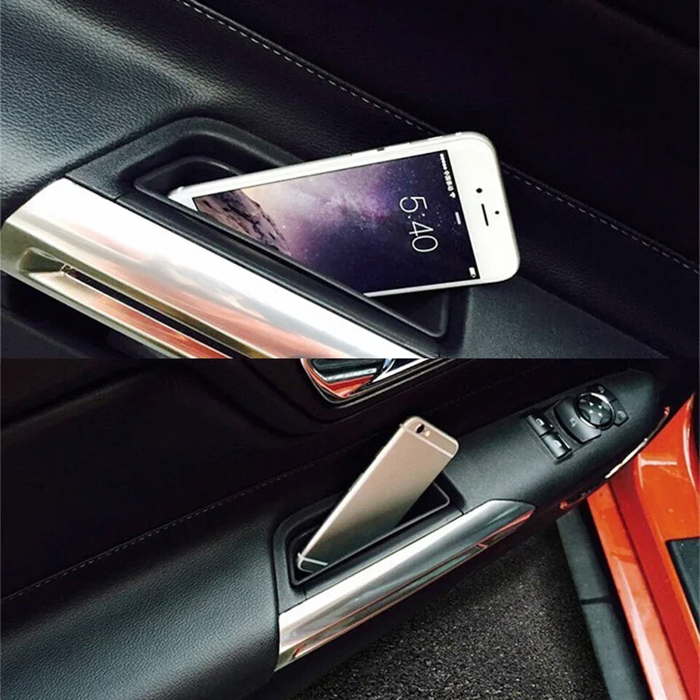 2pcs Inner Side Door Handle Pocket Armrest Phone Storage Box Cover For Ford Mustang 2015-2021  Interior Accessories Organizer