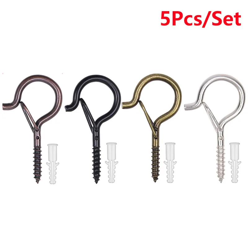 5Pcs Q Hanger Hooks Set with Safety Buckle Rustproof Screw Hooks for Hanging String Lights Plants Wind Chimes Holiday Decoration