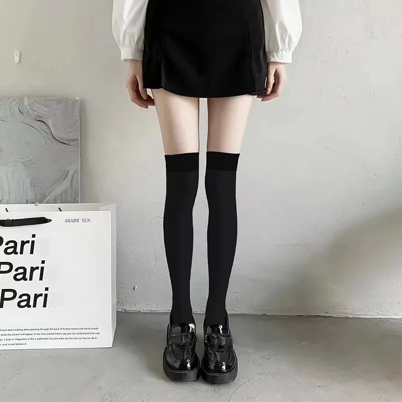 Stockings Summer Thin Thigh High Black White Socks Lolita Cute Solid Color Over the Knee White Stockings Socks