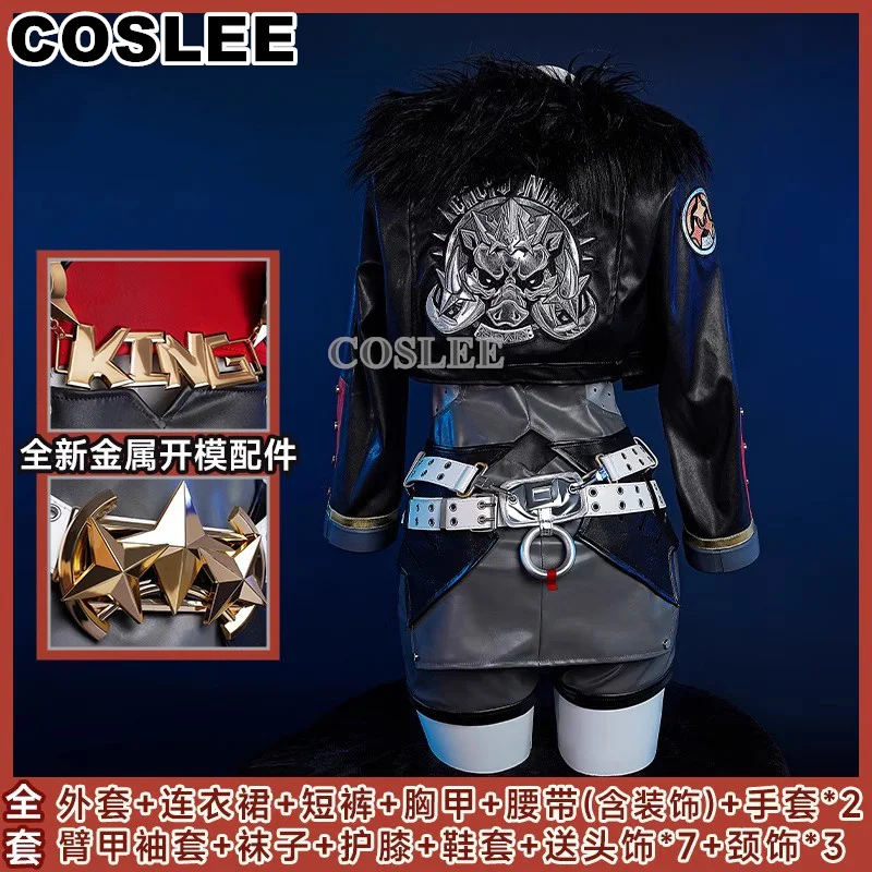 COSLEE Zenless Zone Zero Cesare King Costume Cosplay Abito da gioco Uniforme cool Cappotto in pelle PU Abito da donna Halloween Party Outfit