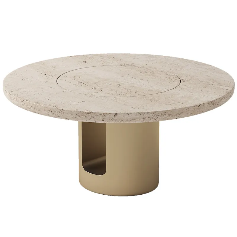 Natural marble dining table stainless steel light luxury round simple modern designer high-end villa home dining table