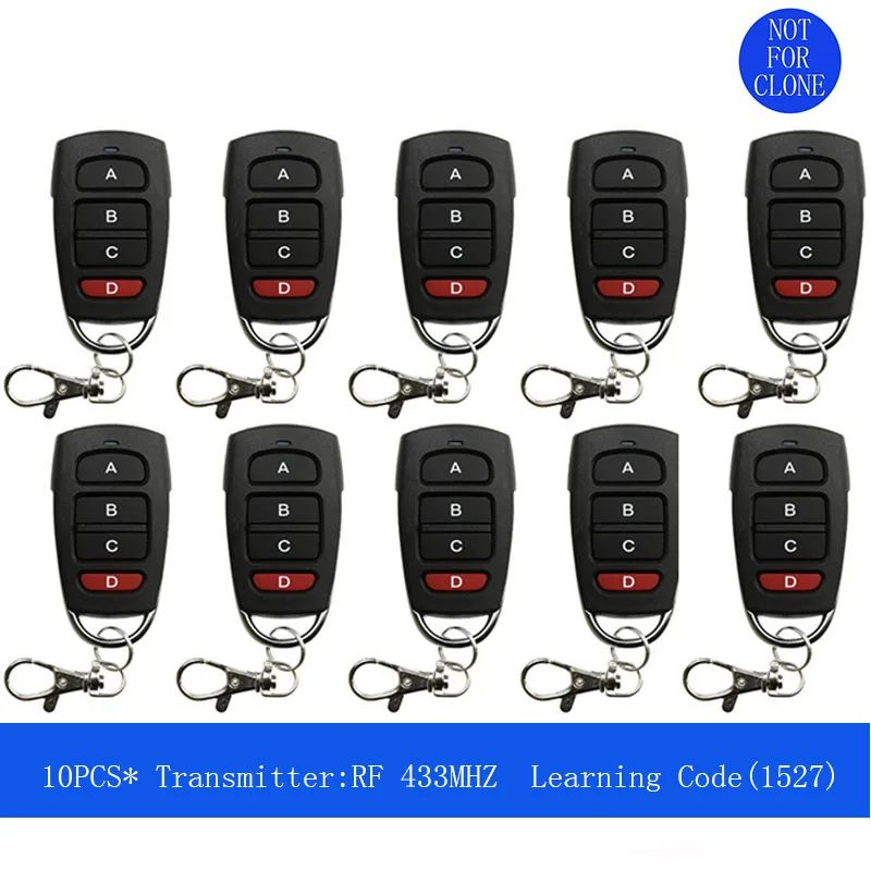 10 Pcs Universal Wireless 4 Buttons 433MHz RF Transmitter Remote Control For Gate Garage Door Opener Learning Code Key Fob DIY