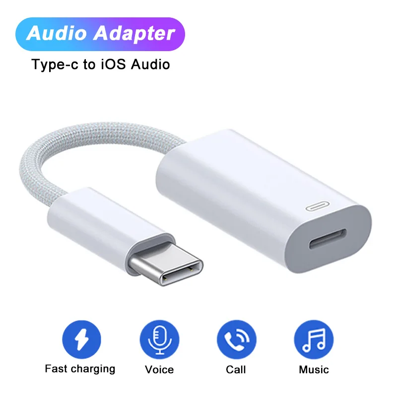 

Type C To iOS Aux and Fast Charge Adapter For Apple iPhone 16 15 Pro Max USB C Jack Adapter Charge Cable Connector Accessories