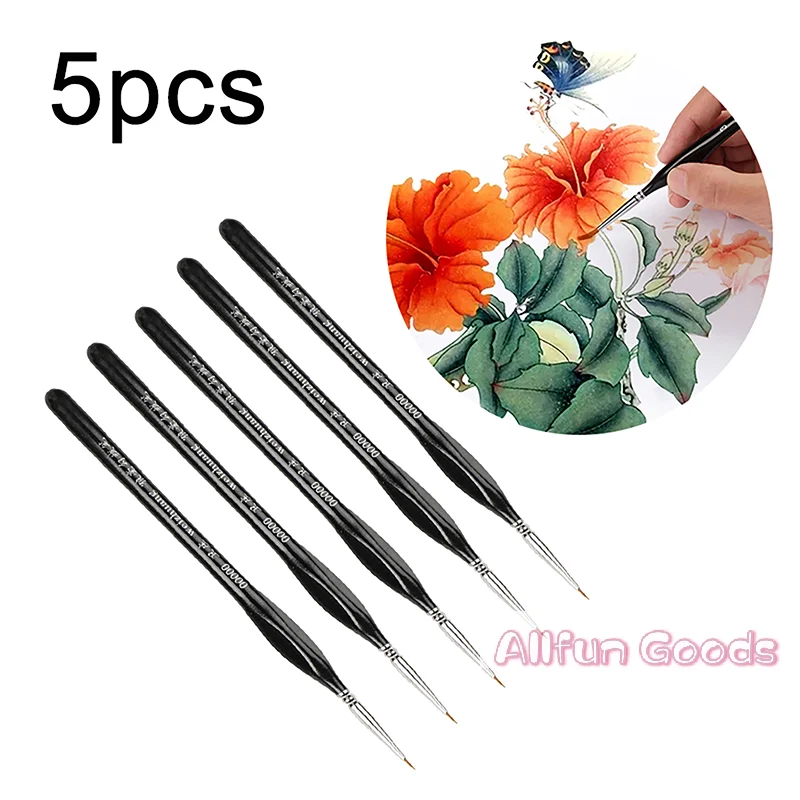 5Pcs 00000 Precision Fine Tip Paint Brush Set For Acrylic Models Mini Miniature Detail Nylon Hair Thin Extra Fine Paintbrushes