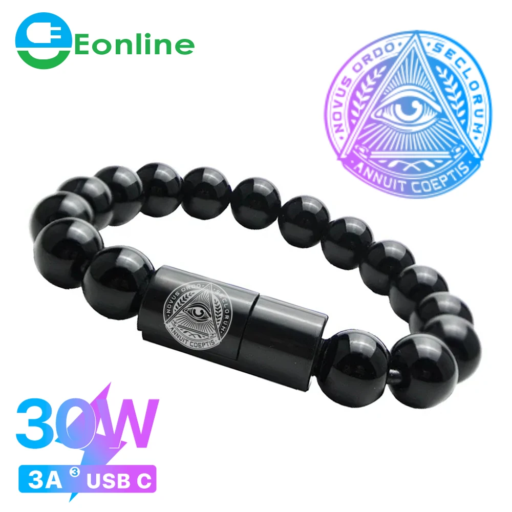 

EONLINE 3D 30W 23CM Micro USB Type C Bracelet Cable Charger Cable Portable Travel Charging Cord Bead Bracelet USB Cable Charging
