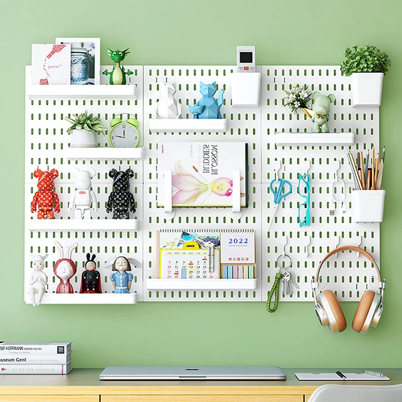 New DIY Pegboard Accessories Hanging Shelf Storage Hooks Wall Organizer No Punching Crafts Organization For Garage Kitchen Room