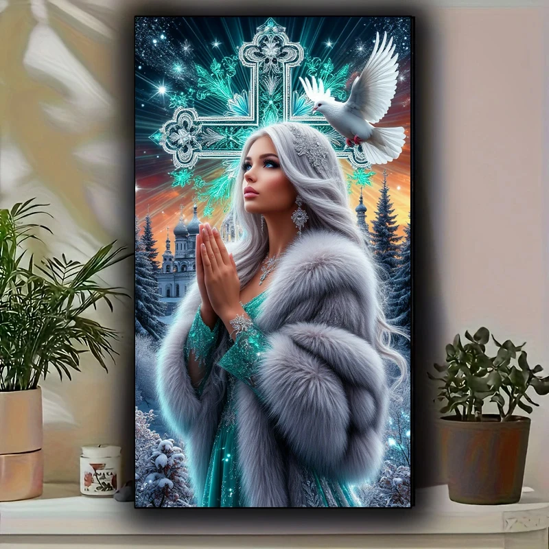5D DIY Diamond Painting Full Diamond Mosaic Embroidery Praying Angel Beauty Woman White Pigeons Diamond Home Decoration Gift