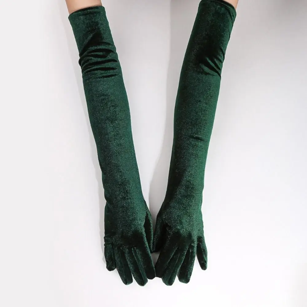 Retro Elegant Velvet Long Gloves Solid Color 53cm Women's Fluffy Gloves Elasticity Soft Evening Dress Gloves Party Supplies