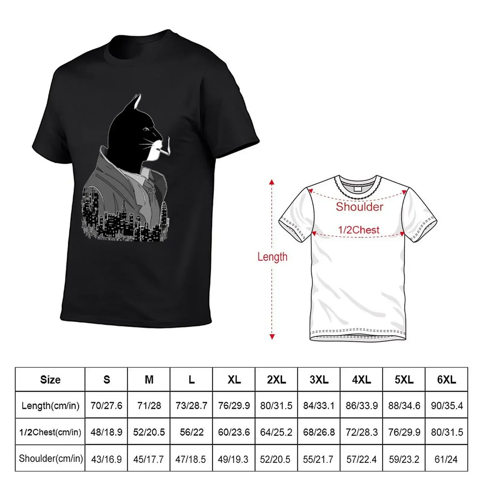 Blacksad Night City black and white noire T-Shirt oversized graphic tee anime t shirts designer t shirt men