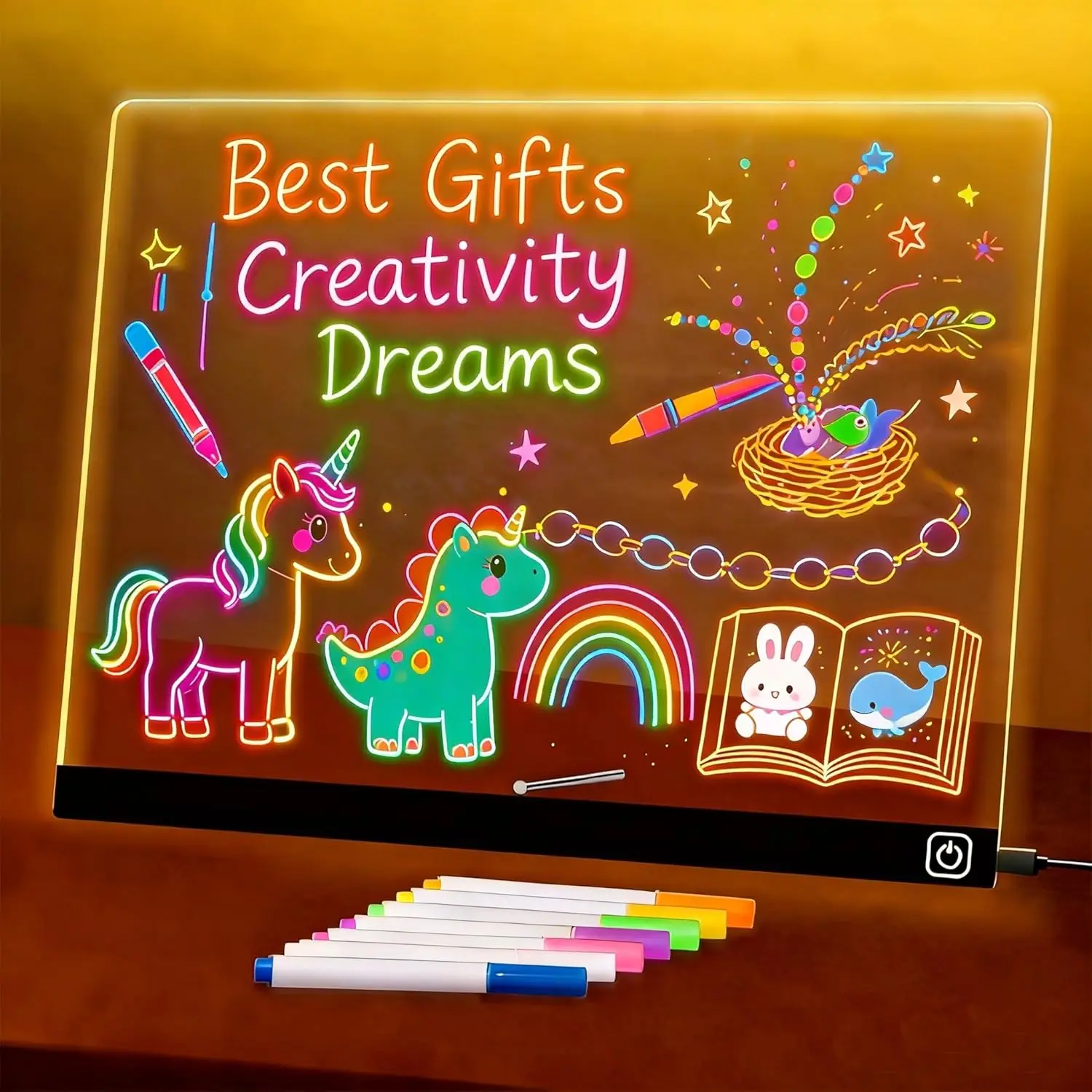 LED Note Board, 7 Colors Light Up Acrylic Dry Erase Drawing 