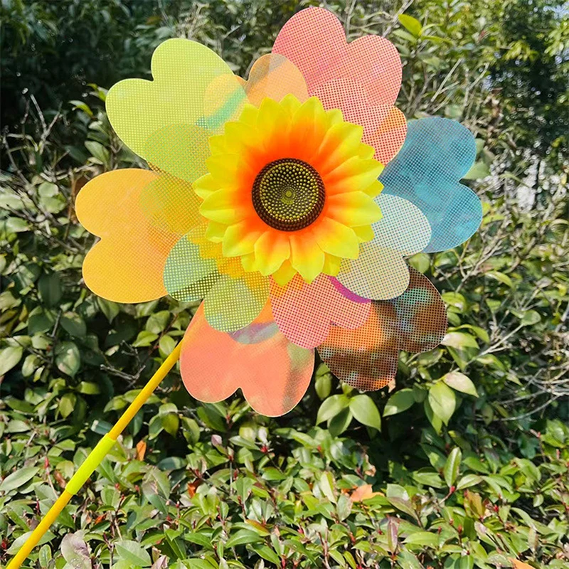 1 قطعة حصة الدائمة زهرة الحديقة دولاب الهواء طبقة مزدوجة اللون فيلم عباد الشمس طاحونة الدورية عباد الشمس الرياح سبينر #4
