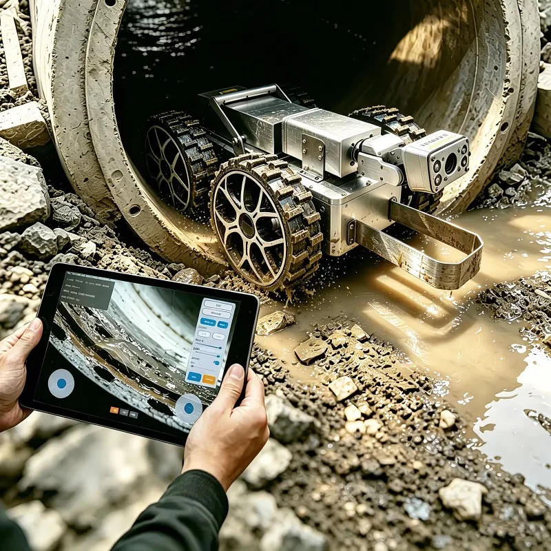 100M-200M Cable CCTV Drain Inspection Robotic Crawler Pipe Inspection Camera With Distance Counter