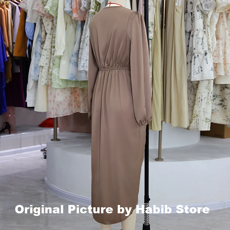 Robe longue en Satin pour femmes, élégante, col rond, manches longues, bureau, mi-longue, Slim, robes de soirée, Sexy, Chic, nouvelle collection 2024