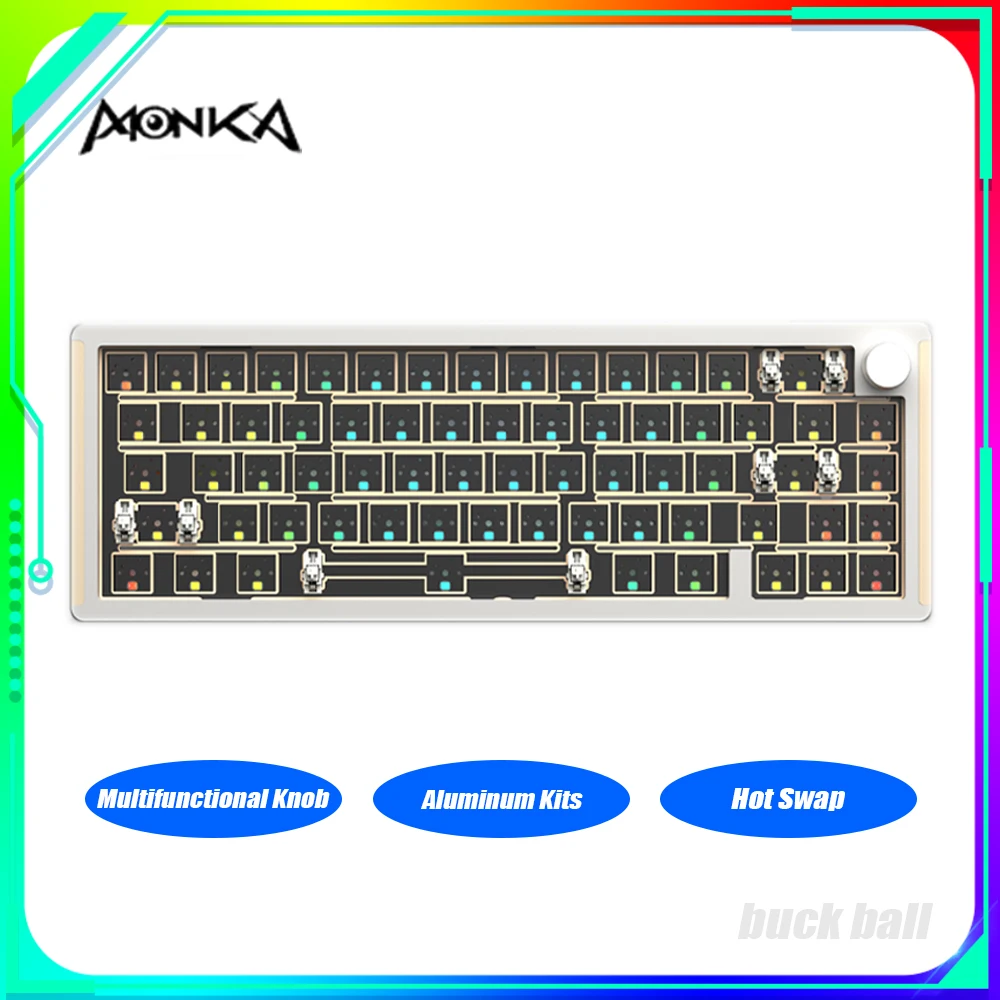 

Механическая клавиатура MONKA 6067, алюминиевые комплекты, многофункциональная игровая клавиатура с ручкой, прокладка, горячая замена, динамический RGB Pc Gamer Win Mac