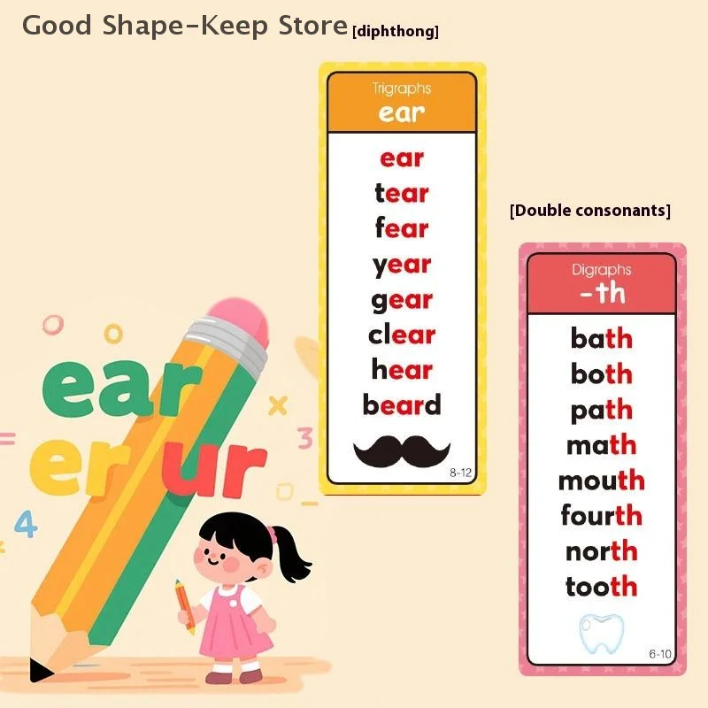 

Montessori Phonics Teaching Assistants - 60 Word Index Card Sets for English Vocabulary Enhancement
