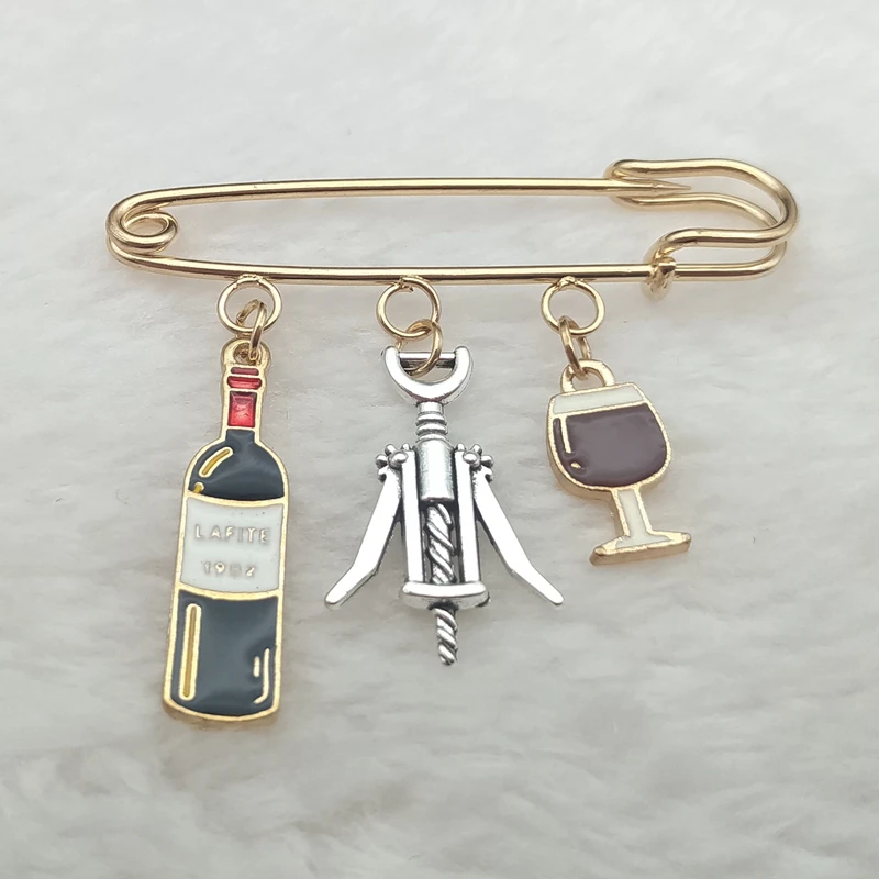 New fashion mini cute beer mug pin red wine bottle cup brooch enamel juice pin couple best friend pin