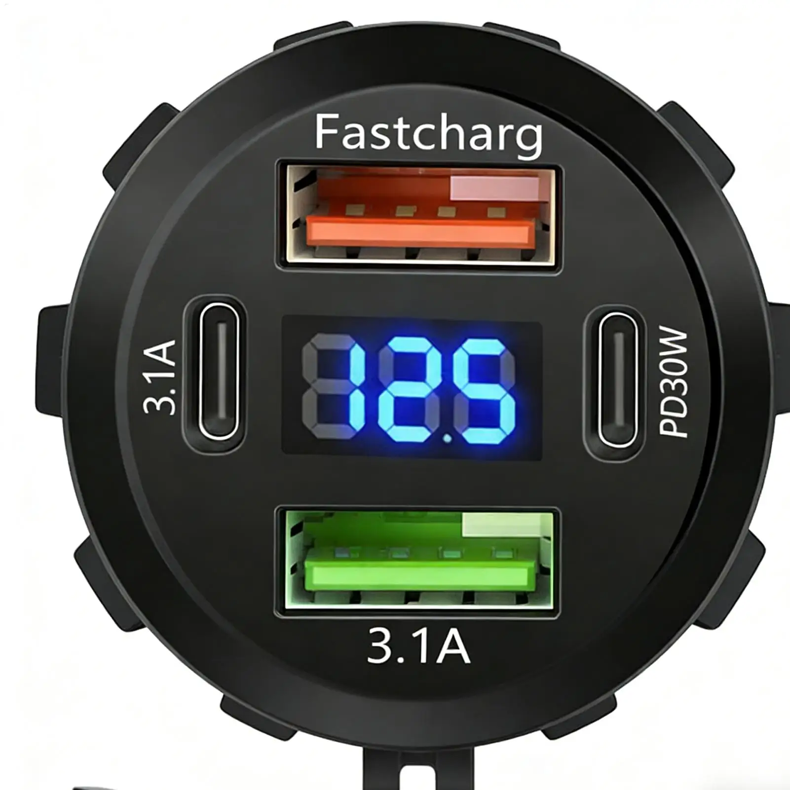 Car Charger Socket Dual PD &Dual QC3.0 USB 4Ports Fast Charging Socket Waterproof With Voltmeter For Boat Motorcycle Accessories