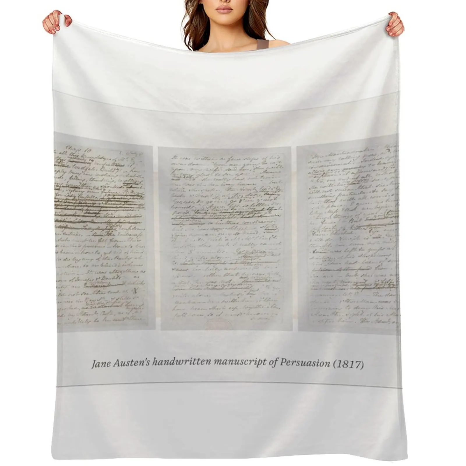 Couverture décorative épaisse en fourrure avec manuscrit manuscrit de Persuasion de Jane Austen, idéale pour canapé