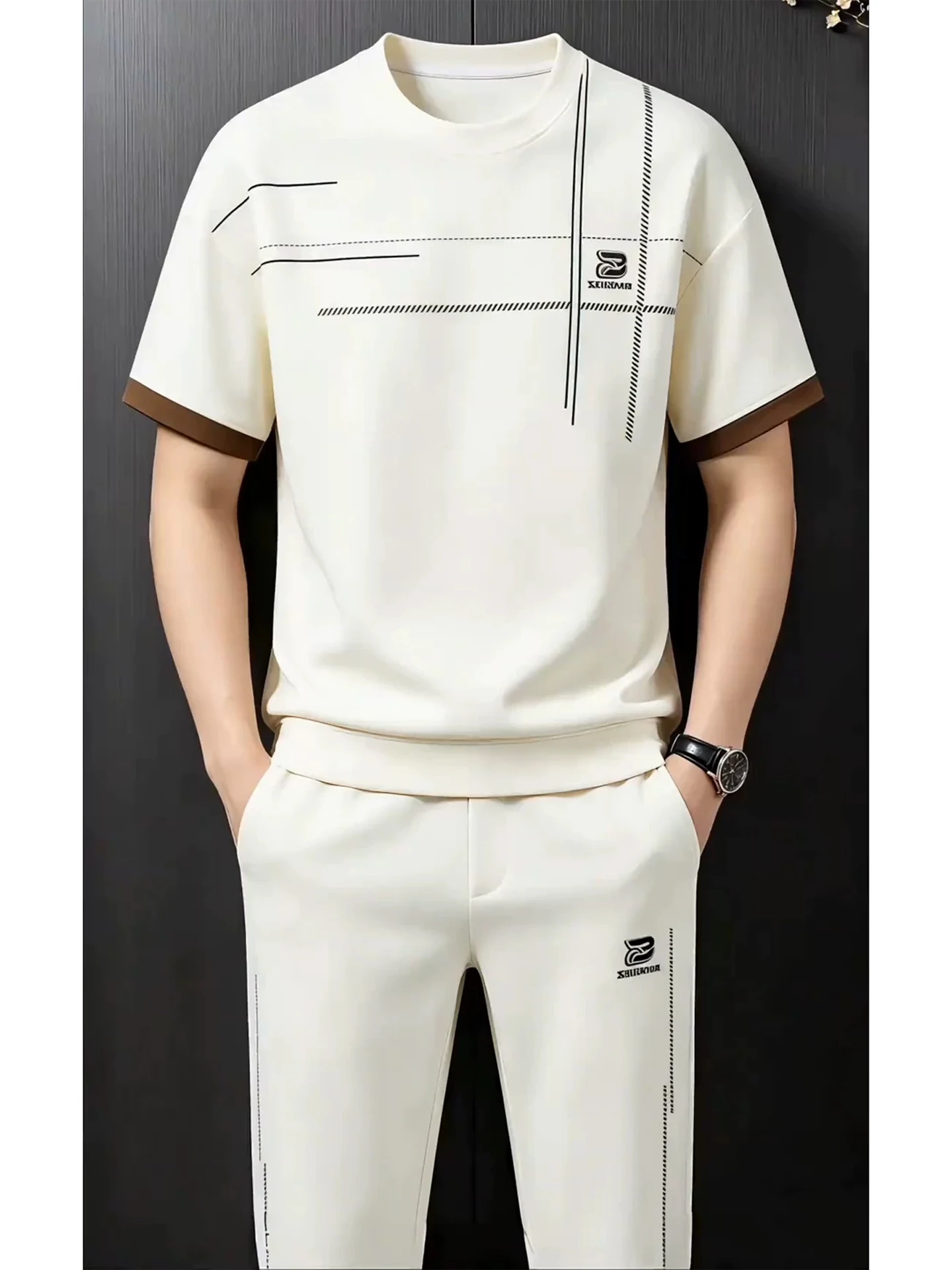 

Men's Summer Casual Sportswear Set Short Sleeve Shorts Full Set High-End Feeling New 2026 T-Shirt Long Pants Other Material