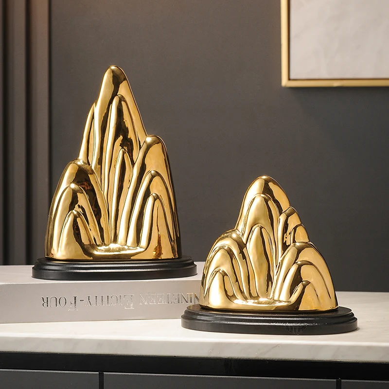 Ceramic Crafts Golden Rockery Gold Mountain Abstract Porcelain Decorative Figurines Home Decoration Accessories