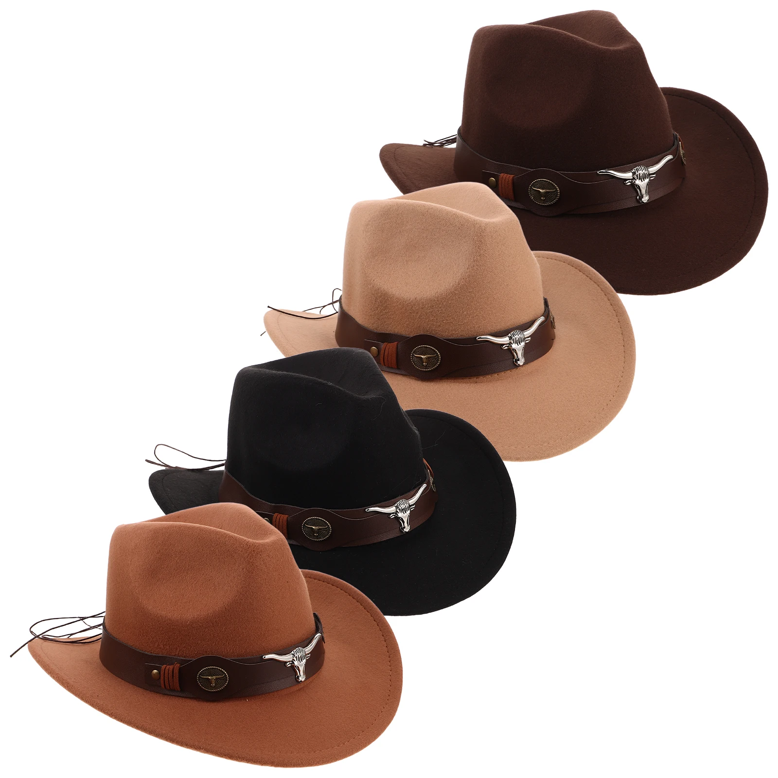 

4 шт., ковбойские шляпы в стиле вестерн для мужчин и женщин, Fedora с широкими полями, защита от солнца, регулируемая пряжка, всесезонные