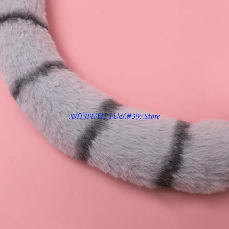 E21F Girls Animal Ears Headwear Tail Set Plush Hair Hoop Handmade Cosplay Accessories