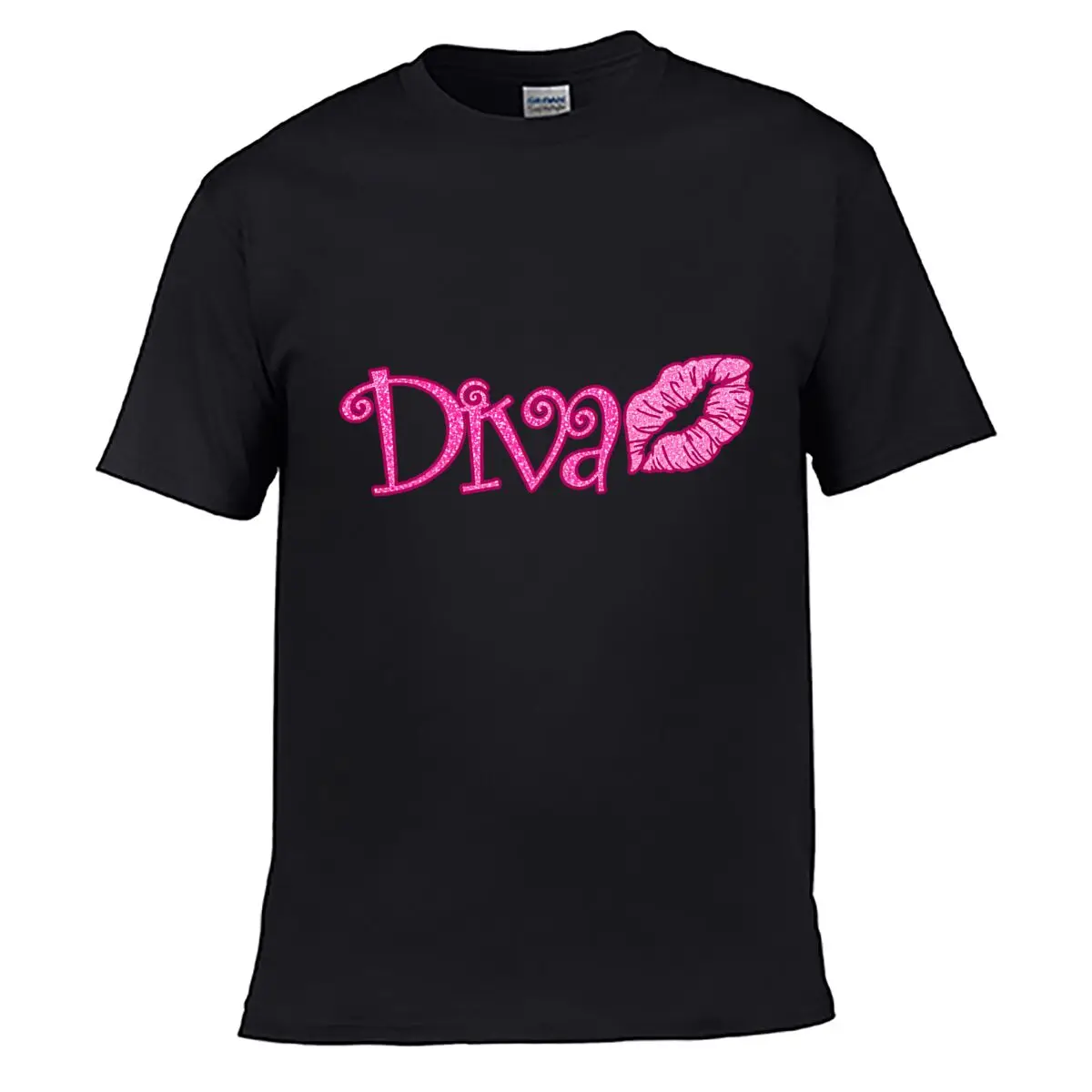 Diva Pink Glitter Lips Glamour Graphic Casual T-shirt