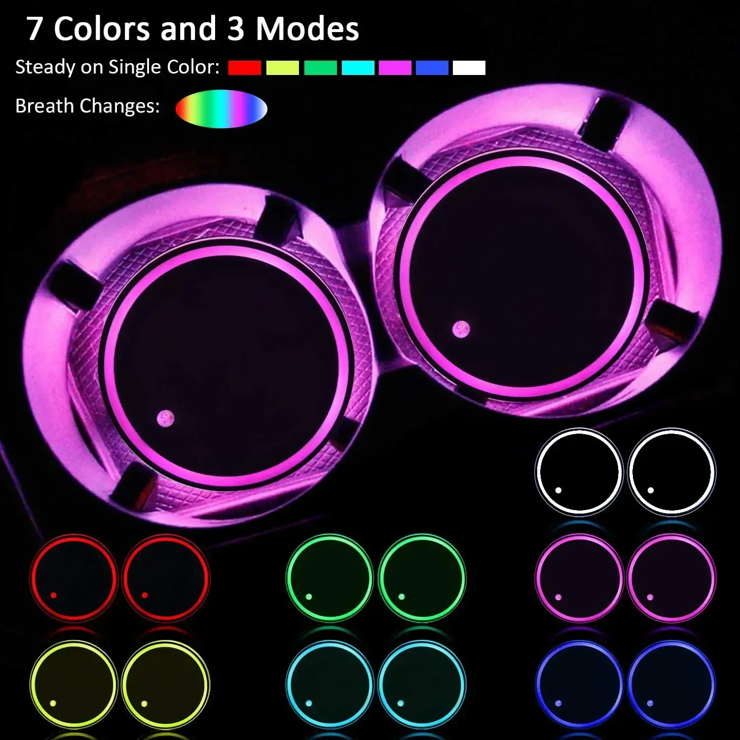 Universal LED Car Cup Holder Light Car Coasters Bottle Atmosphere Light Mats 7 Colors Cup Holder Pad Car Interior Accessories