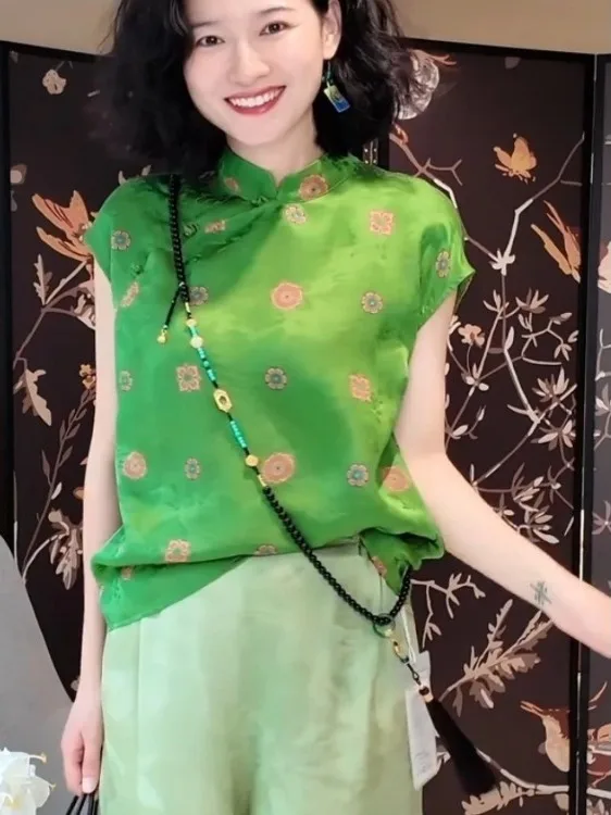 

Женская модная летняя блузка с цветочным принтом, коротким рукавом, воротником и пуговицами, приталенная, из полиэстера, коллекция 2025 года