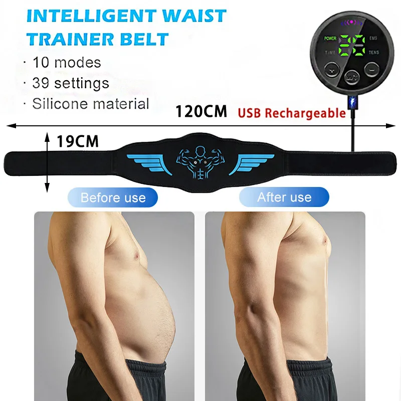 EMS Muscle Stimulator ABS Toner Abdominal Trainer Belt Body Slimming Machine Abdomen Belly Fat Burn Fitness Workout Man Women