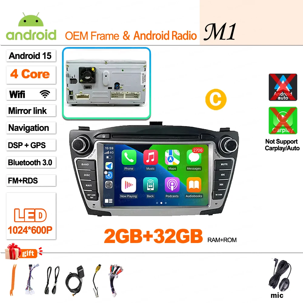 Android 16 Carplay voor Hyundai IX35 Tucson 2 LM 2009 - 2015 autoradio multimediaspeler QLED scherm GPS navigatie WiFi 5G