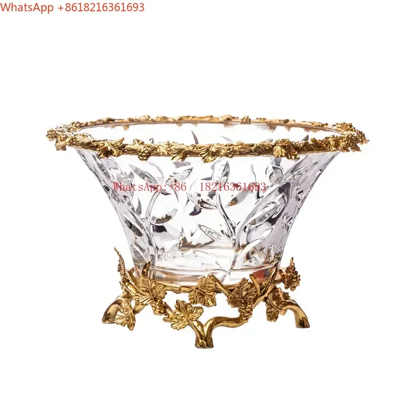 Limited Offer European Crystal Glass Brass Fruit Plate High-end Luxury Living Room Dining Table Fruit Plate Ornament