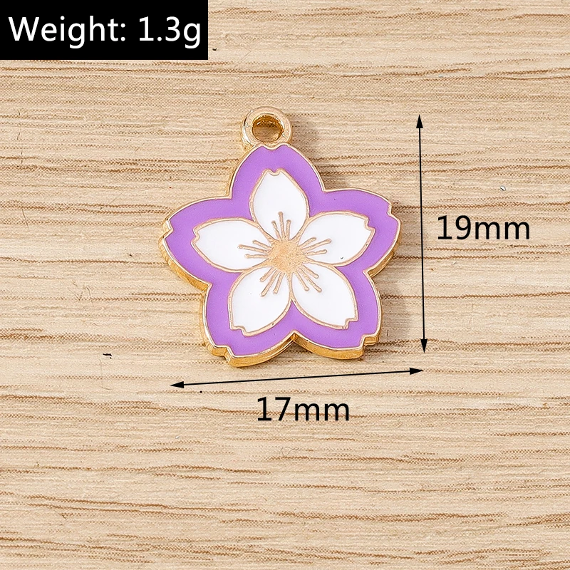 10pcs 17x19mm Fashion Enamel Sakura Flower Charms Pendants for Jewelry Making Necklaces Earrings Bracelets DIY Crafts Supplies